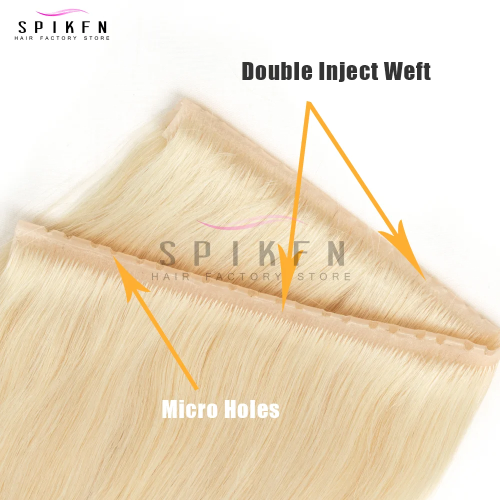SPIKFN 금발 헤어 인비저블 트윈 탭스 웨프트 헤어 내추럴 스트레이트 풀 스루 더블 인젝트 XO 홀 웨프트 인모 헤어 익스텐션