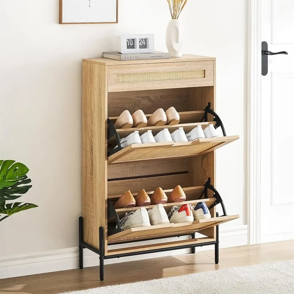 

Shoe Storage Cabinet Freestanding Shoe Organizer Rack for Entryway, Hidden Shoe Cabinet with 3-Tier Adjustable Shelves