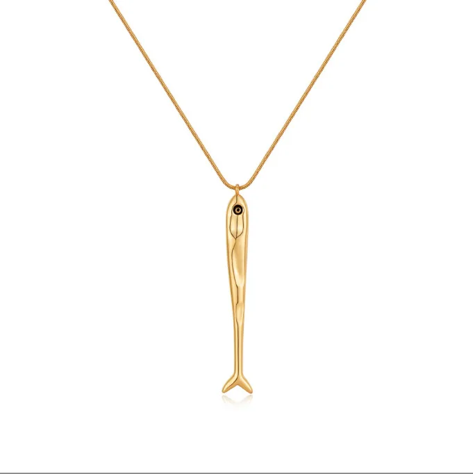 Exaggerated Long Sardine Fish Pendant Necklace Massive Large Charms Vintage Gold Color Jewelry Gift