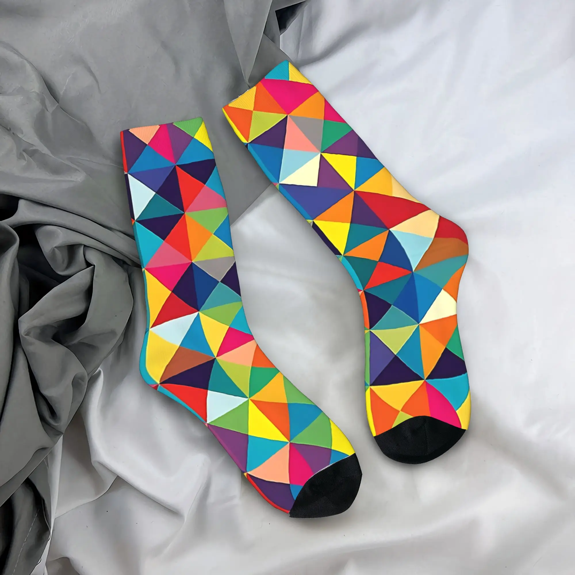 

Носки с разноцветными треугольниками, геометрические забавные чулки, мужские качественные носки для велоспорта, зимние нескользящие носки с графическим рисунком