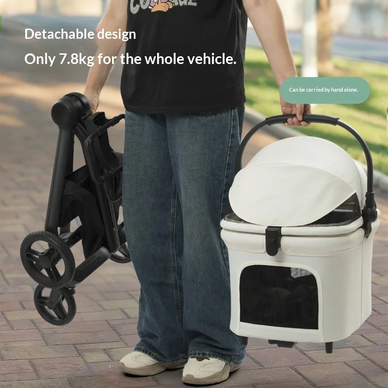 

Hot Metal 4-Wheel Pet Stroller Foldable One-Button Convenient Dog Cart for Small