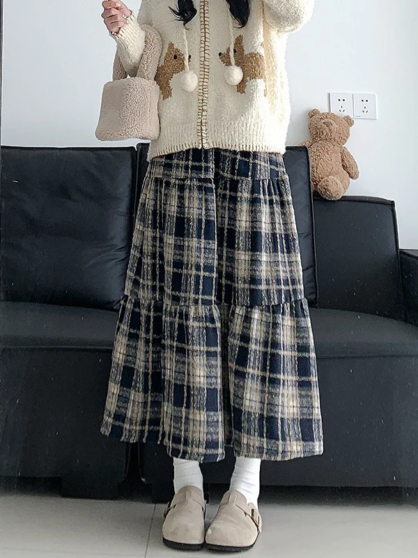 

plus Size 300 Pou Women's Plaid A-Line Midi Skirt High Waist Korean Sle Casual Autumn Winter Slimming Faion Commute