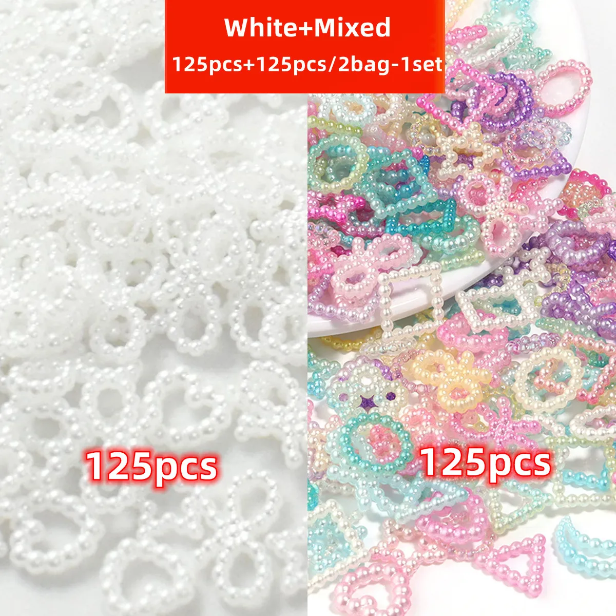 250pcs/2bag-1set 10-12mm White+Mixed Acrylic gradient pearl patch handmade DIY accessories bracelet phone chain decoration