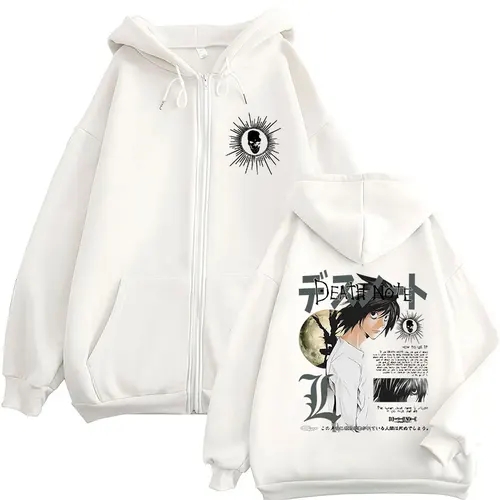 Imagen 2 del producto Sudaderas con capucha de Anime japonés Death Note L·Lawliet con cremallera, ropa para hombre y mujer, sudaderas con capucha con cremallera de Hip Hop, chaquetas y abrigos