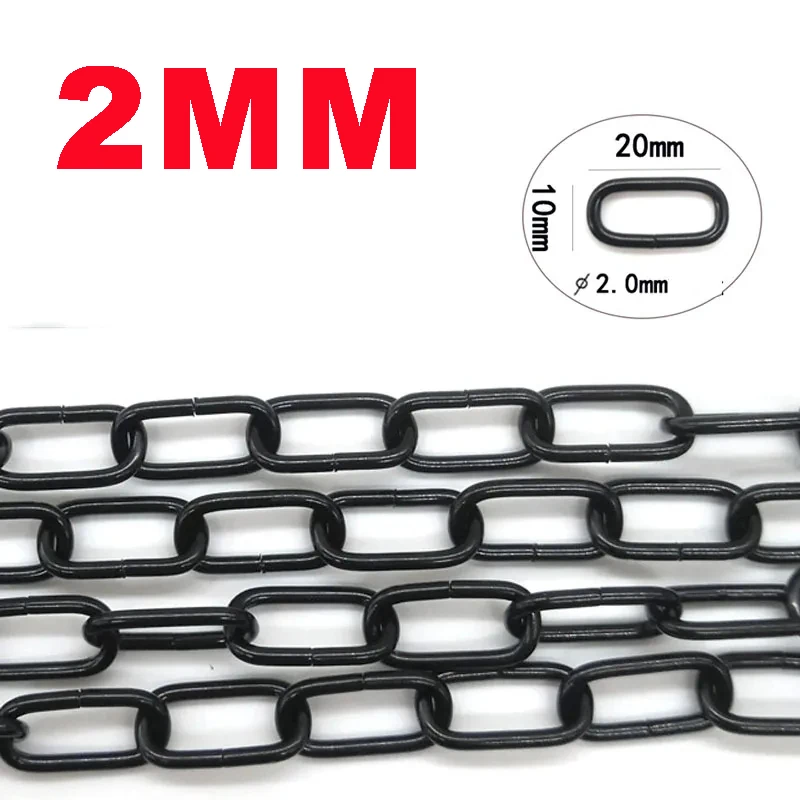 2mm Wire, 1-10m Length Black Square Chain Lamps and Lanterns Hanging Chain Door Chain Clothing Hanging Chain Pendant Lamp Chain