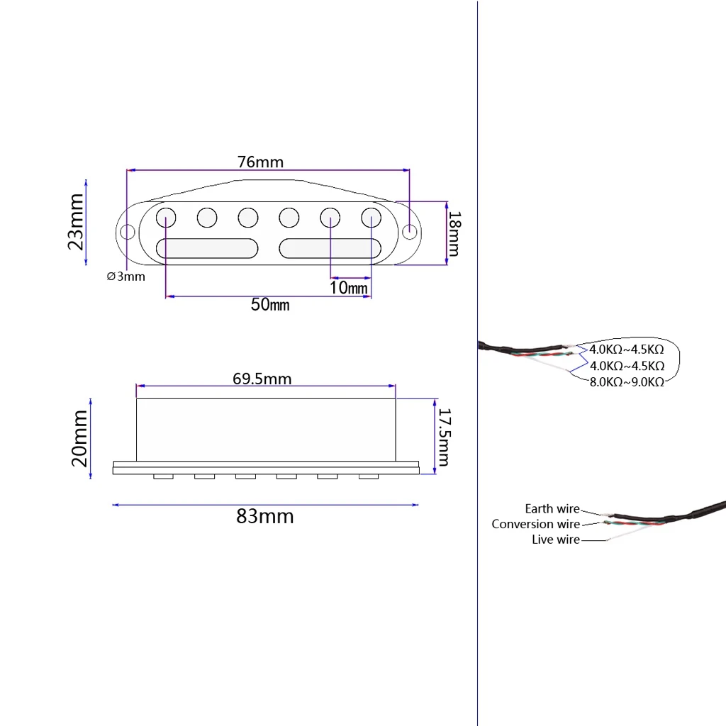 

A56XQ Guitar Hot Rails Pickup Dual Coil 4 Wires Mini Humbucker Neck Pickup for Stratocaster Guitar Parts