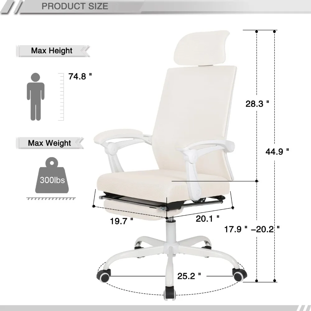 Mesh Ergonomic Office Chair with Footrest Home Office Desk Chair with Headrest and Backrest 90-135 Adjustable Computer