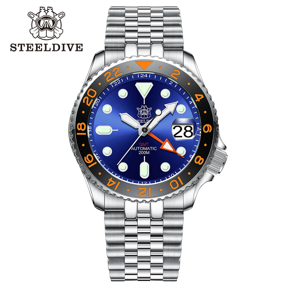 SD1994 STEELDIVE Brand 42MM GMT Mechanical NH34 Movement 200M Waterproof Ceramic Bezel Insert Sapphire Glass Dive Watch Reloj