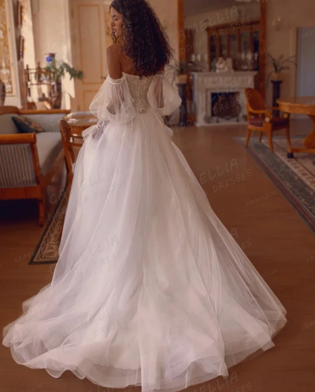 Simple Elegant Wedding Dresses Women's A Line Shawl Appliques Sexy Fluffy Off Shoulder Bridal Gowns Vestidos De Novia Customized