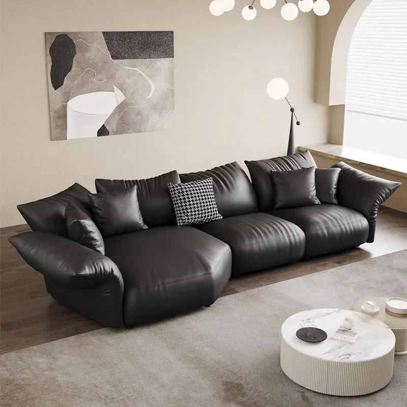 minimalist special-shaped corner cowhide  living room large flat light luxury Internet celebrity leather
