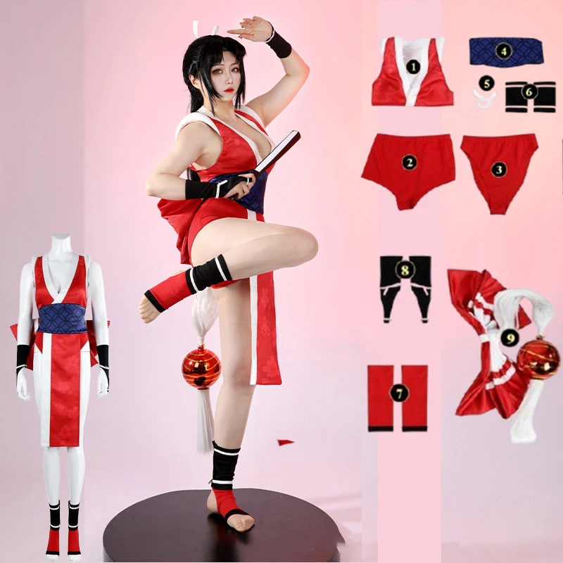 

Mai Shiranui Inspired Cosplay Costume Set, Classic Red Ninja Style Outfit with Tail Full Accessories Comic Con, Cosplay Events