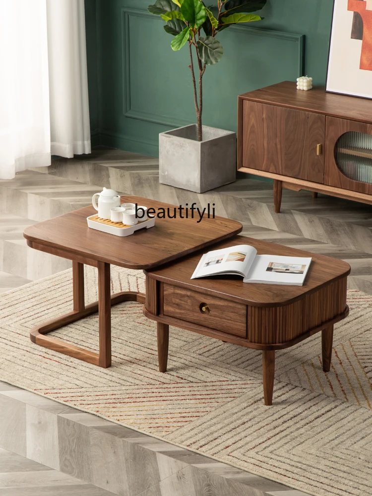 Black Walnut Wooden Tea Table Combination Nordic Living Room Sofa Side Table Cherrywood Solid Wood Japanese Eight-Immortal Table