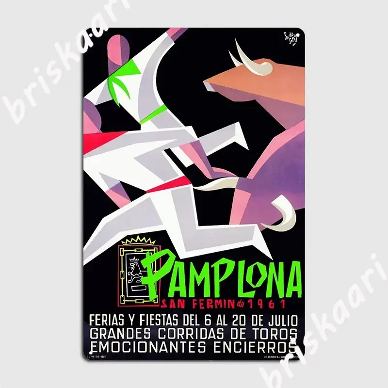 1961 Spain Pamplona Running Of The Bulls Poster Poster Metal Plaque Painting Décor Decoration Club Bar Tin Sign Posters