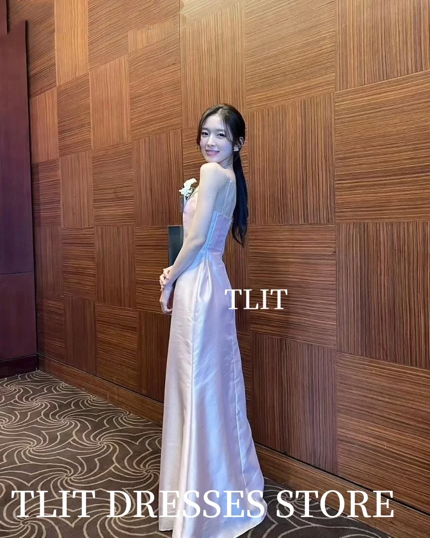 فساتين سهرة باللون الوردي من TLIT على شكل حرف a فساتين حفلات الزفاف الكورية بطول الأرض أنيقة وبسيطة للحفلات لالتقاط الصور #2
