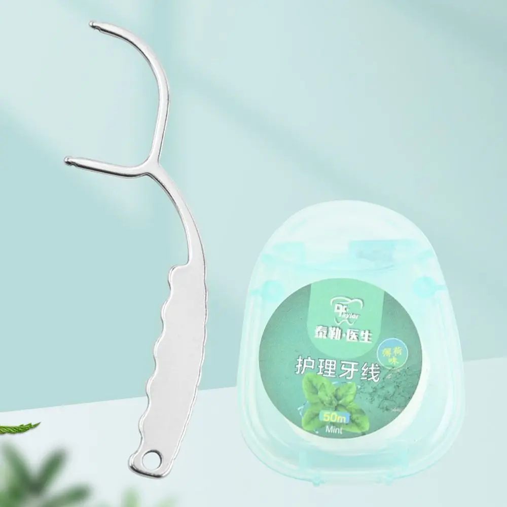 

Зубочистки из нержавеющей стали, ручка, зубная нить, многоразовые зубочистки, портативная зубочистка, нить, очиститель зубов, инструменты для чистки полости рта