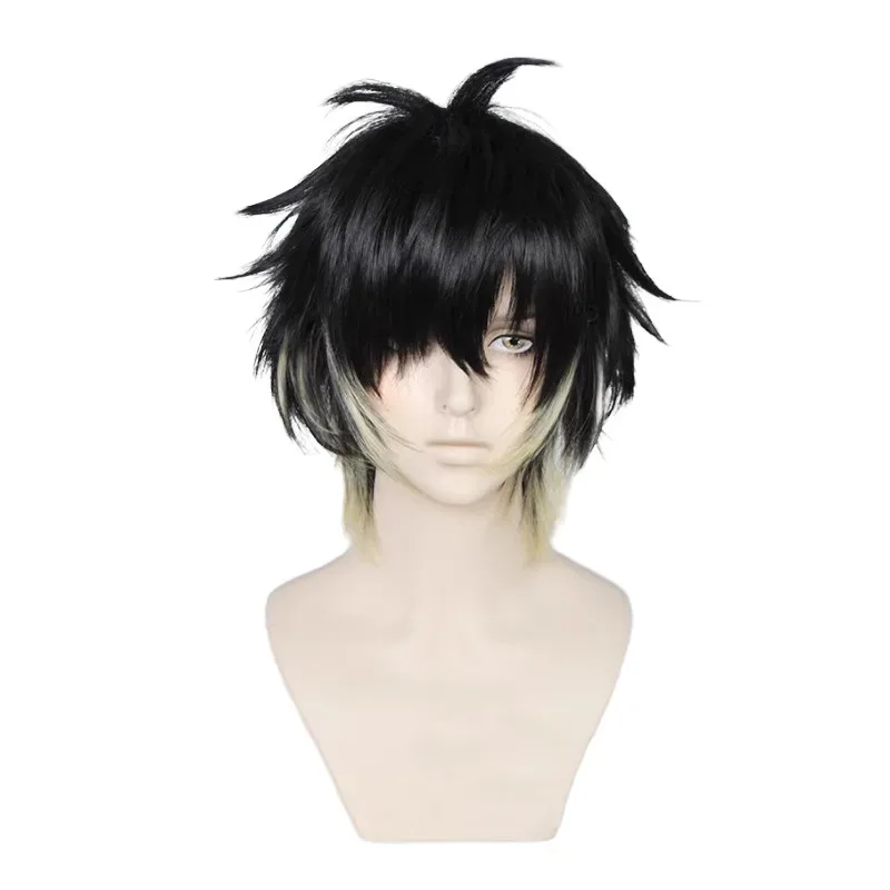 Towa الاصطناعية الرجال قصيرة أسود أصفر تأثيري أنيمي مع لصقة عين مقاومة للحرارة الشعر هالوين شعر مستعار للحفلات + غطاء شعر مستعار goi/6