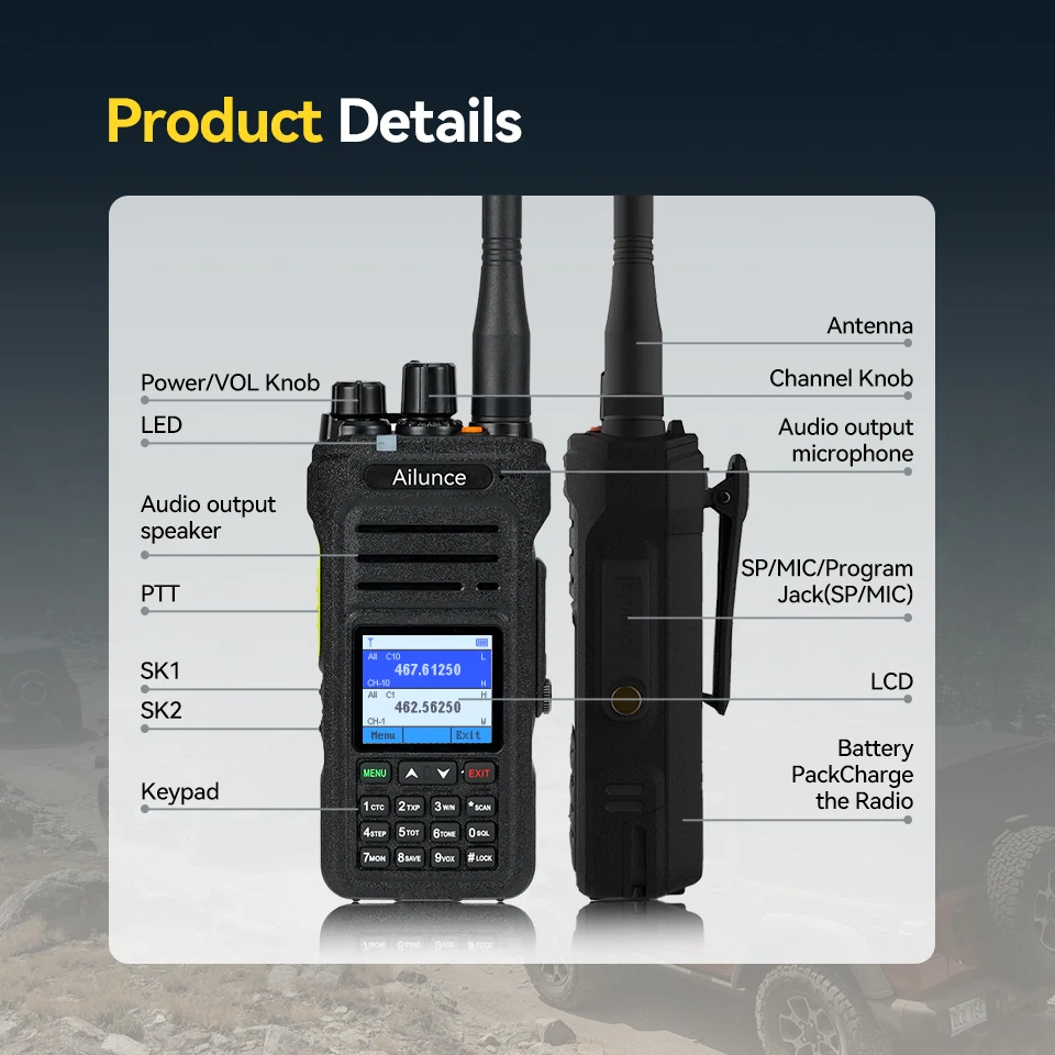 Retevis Ailunce HA1G GMRS Handfunkgerät mit Kabel, IP67 wasserdicht, NOAA Wetterwarnung, 2800mAh Akku, Repeater-Funktion – Detail 11