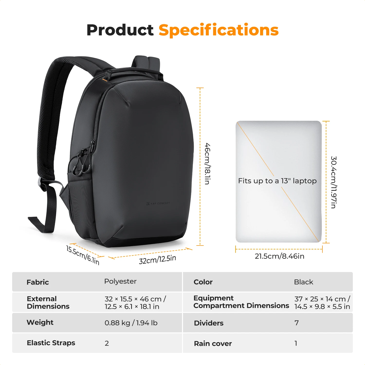 K&F CONCEPT 16L Lightweight Travel Camera Backpack Waterproof Photography Camera Bag For Canon Sony Fuji Nikon DSL DSLR DJI Bag