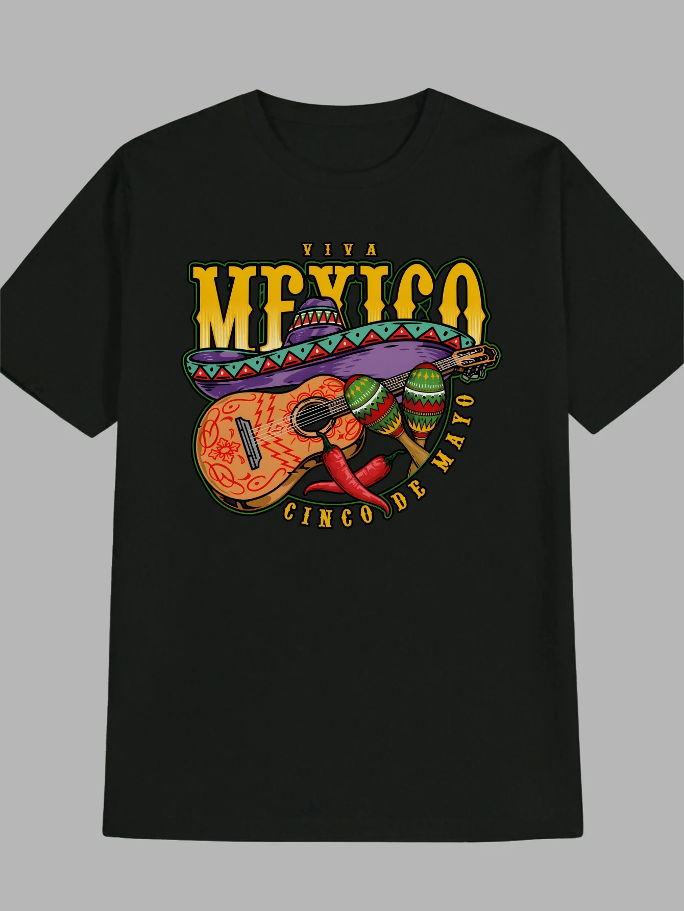 Camiseta De algodón Cinco De Mayo, Viva negra, Guitarra De México, Sombrero Maracas y Chili Pepper, diseño para celebración De fiestas y festivales