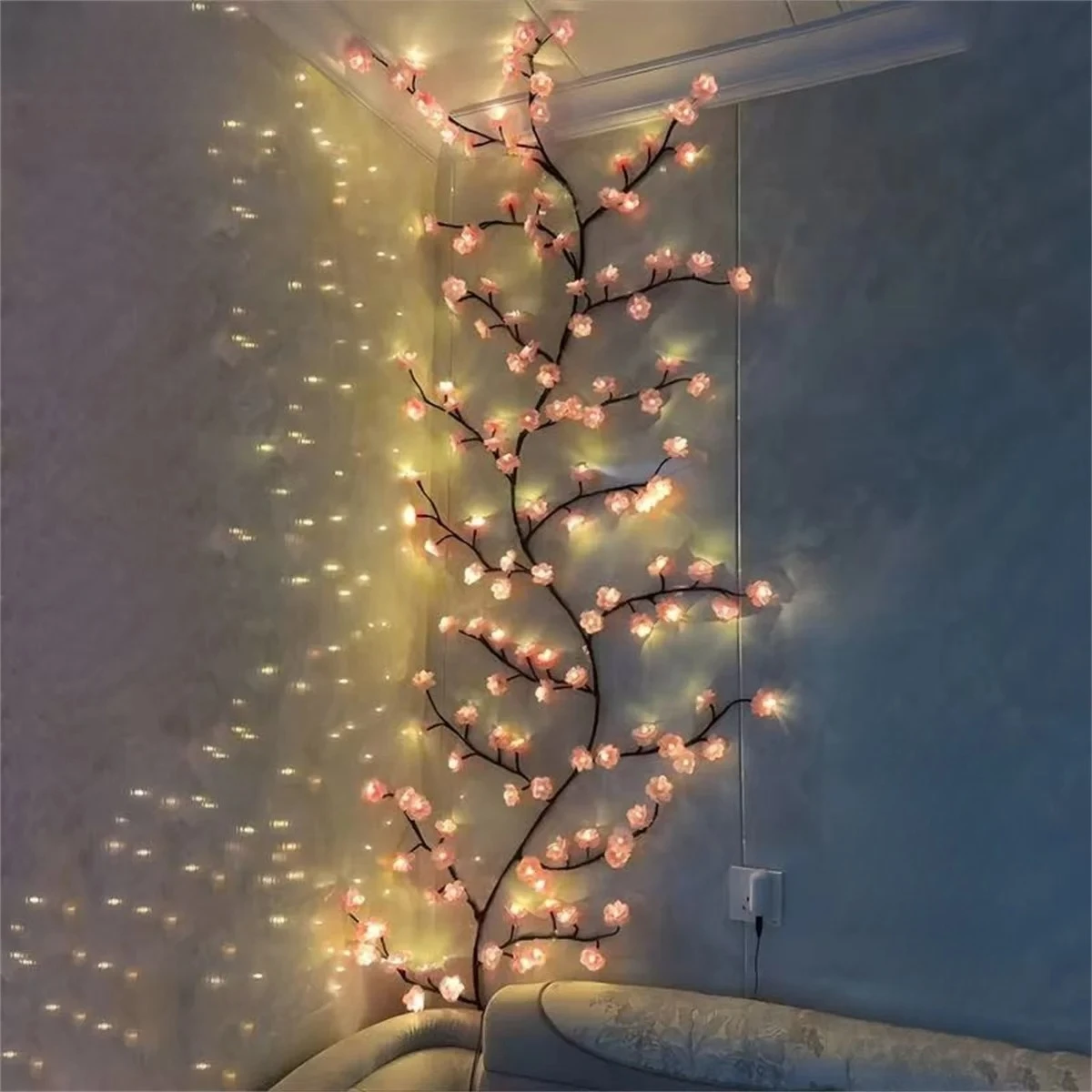 LED Cherry Blossom Branch Light USB Vine Strip Light Wedding Interior Decoration Styling Light Flexible Atmosphere Color Light