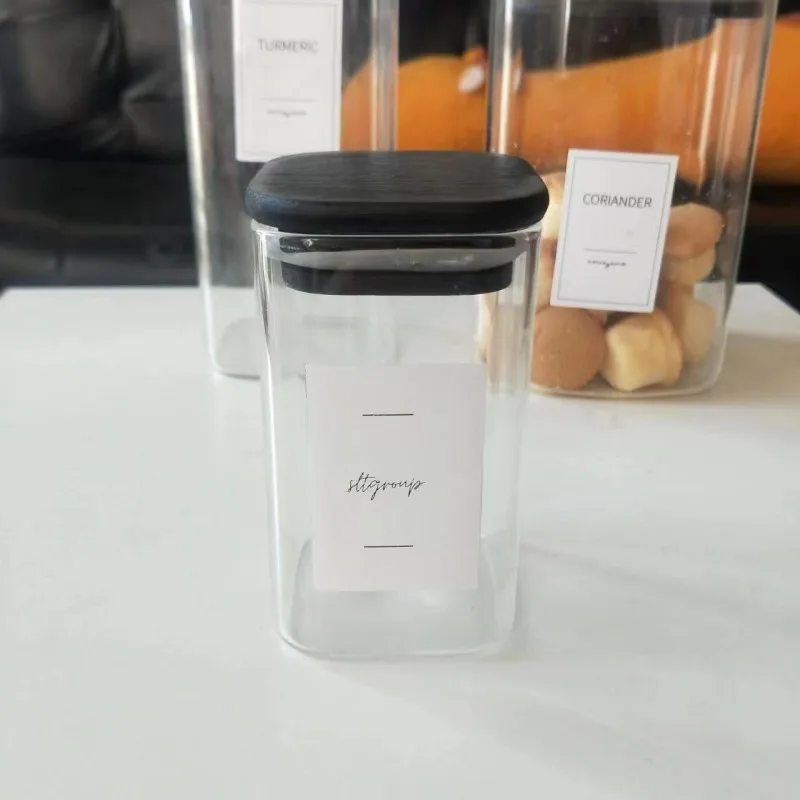 Square Mason Glass Candy Jar For Spices Glass Container Jars with Black Cover Cookie Sealed Bottle Kitchen Organizer Home