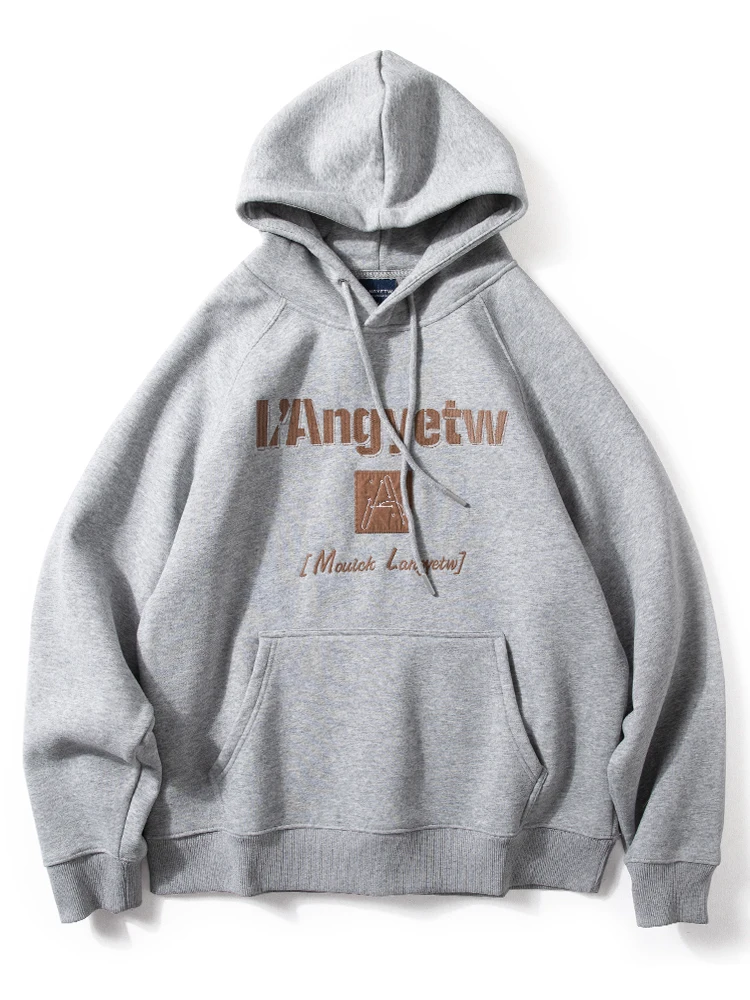 

Men's Fce Lined Hoodie Soft Plump Embroidered Loose Casual Outerwear Warmth Autumn Winter American Trendy Brand Comfortabl...