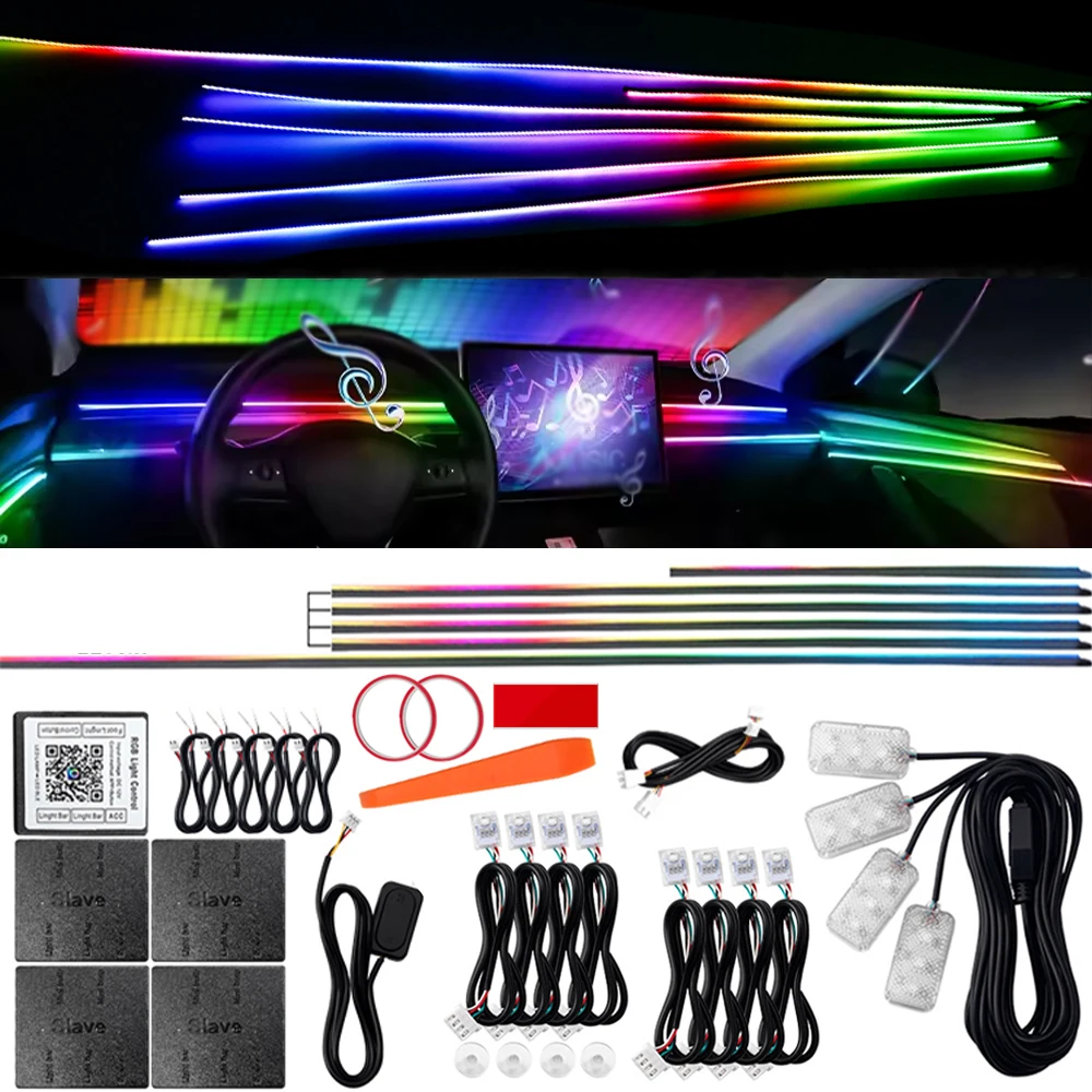 

6/10/14/18 in 1 Led Car Ambient Light 213/64 Color RGB Symphony Streamer Bluetooth Rainbow Acrylic Strip Atmosphere Lighting Kit