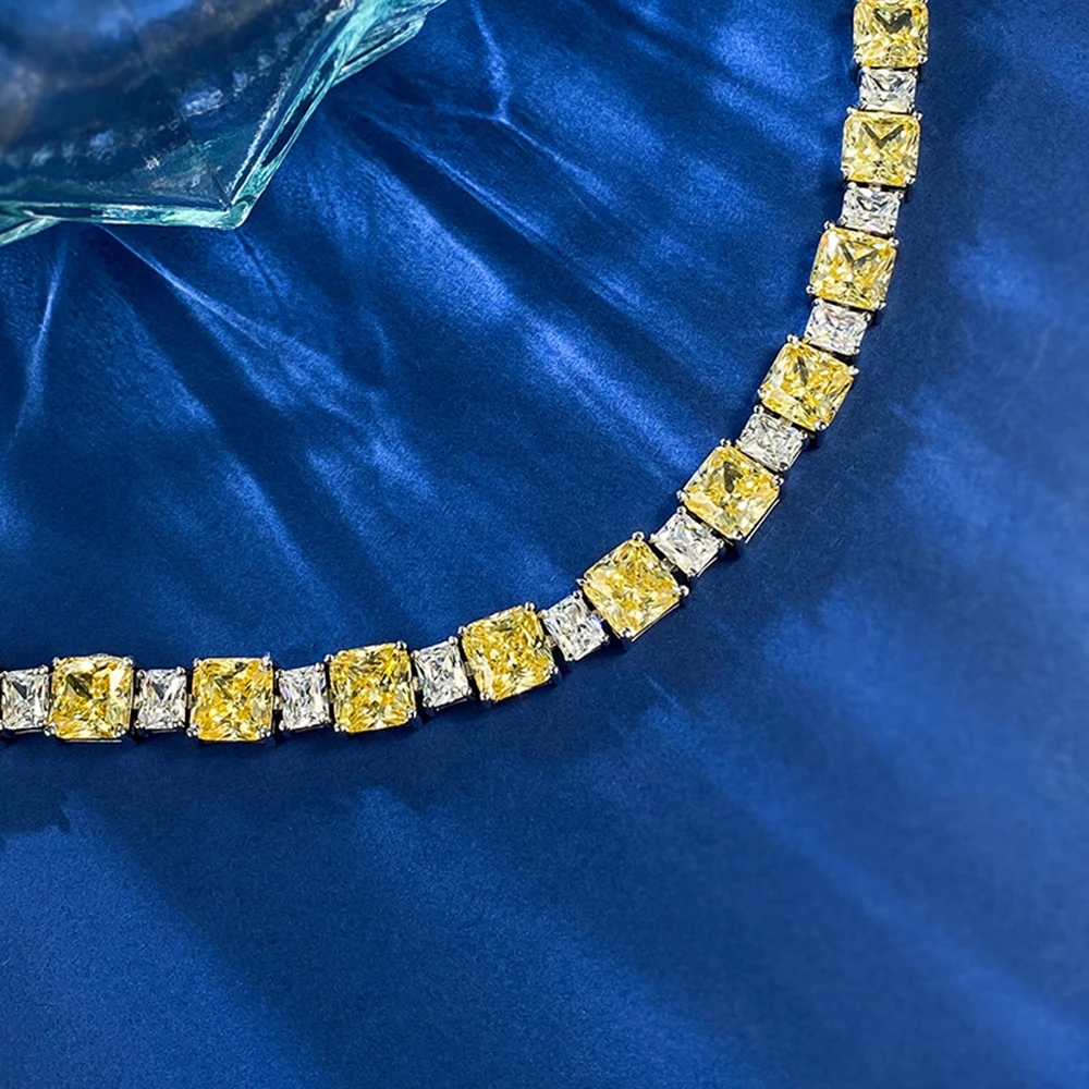 PuBang Fine Jewelry 925 Sterling Silver Yellow Gemstone Created Moissanite Luxury Bracelet for Women Wedding Gifts Drop Shipping