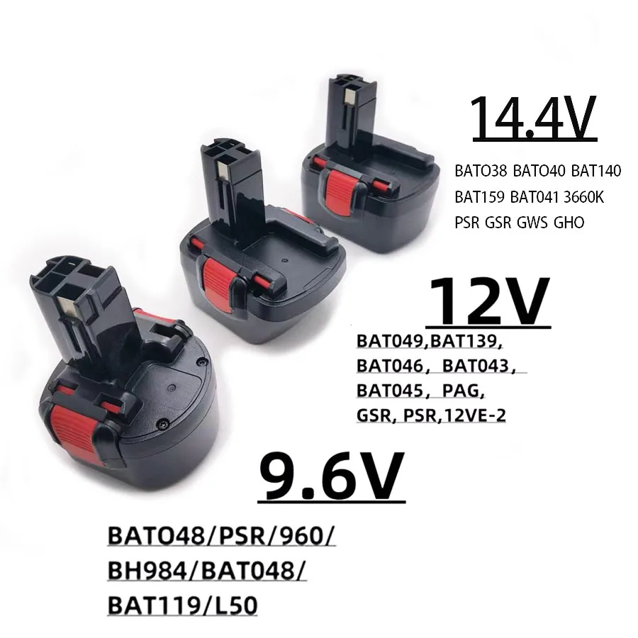 

☞ Сменные аккумуляторы для электроинструментов BOSCH 9,6 В, 12 В, 14,4 В для BAT038, BAT040, BAT140, BAT043, D70745, PSR 12, BAT048, BH984