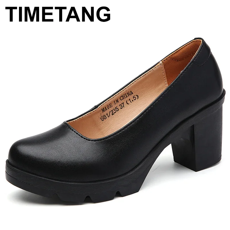 Plus Size 34-43 Round Block Heels Pumps Women Shoes 2023 Spring Shallow Med Heel Black Formal Dress Shoes Elegant Office Shoe