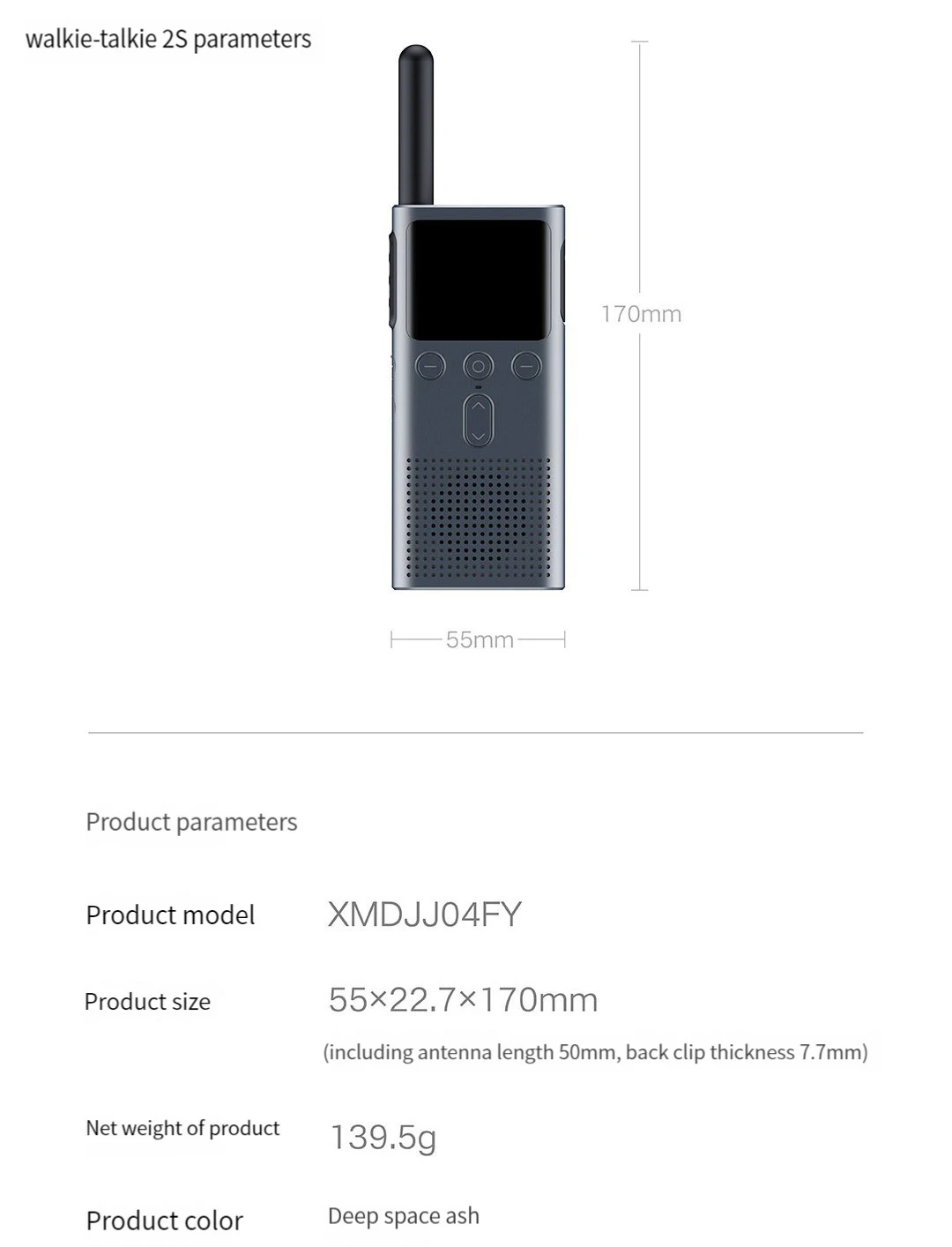 Walkie Talkie MIJIA 2S con Pantalla a Color de 1.77'', Potencia de 4W, 120 Horas de Autonomía, Modo Dual, Distancia de L