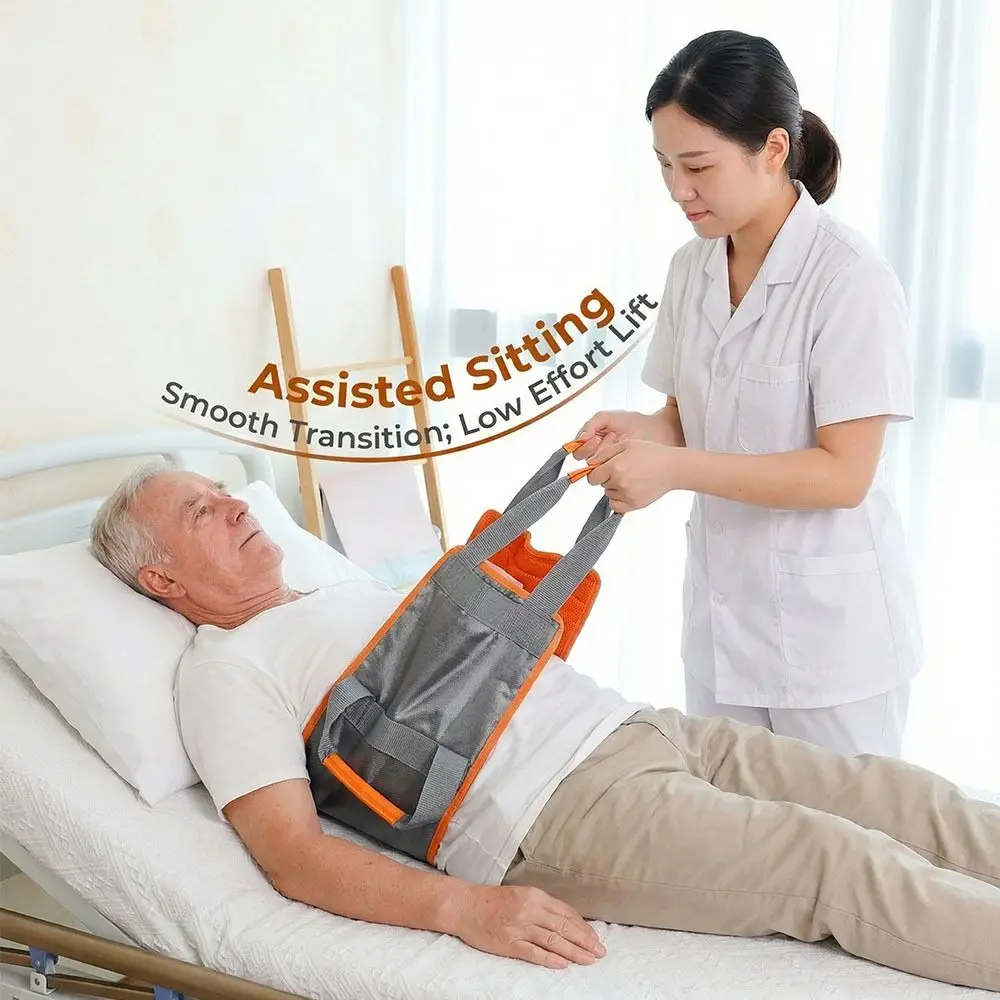 Breathable Mesh Patient Lift Sling Transfer Belt Sliding Design Back Lift Assisted Bedding Mobility Support Assist Handle