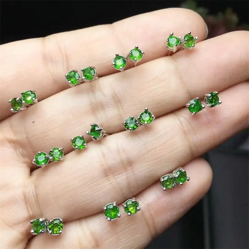 S925 Natural Diopside Stud Earrings Stud Women Fashion Sweet Reiki Healing Fengshui Energy Strand Girls Jewelry Gift 1Pair