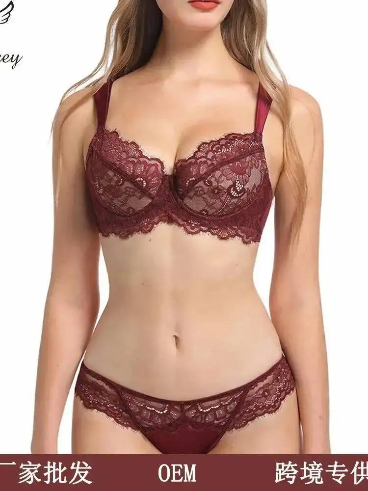 Sexy per le donne bikini in pizzo di cotone sottile stile francese tinta unita ricamo floreale bikini senza maniche a V profondo senza schienale casual WIQM