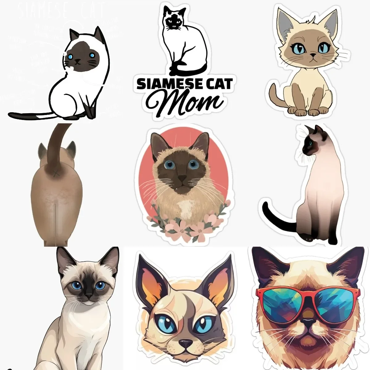 

Creative Siamese Cat Cute Pets PVC Waterproof Sticker Fridge Helmet Wall Car Van Bicycle Window Motorcycle Decal Accessories