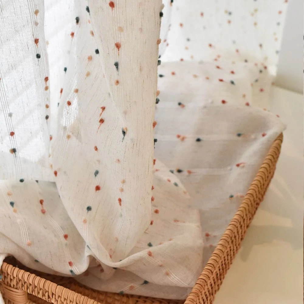 Candy Bean Rainbow Gauze Curtain Children's Room Living Room Slightly Translucent Linen Cloth Elegant Drapes Decoration