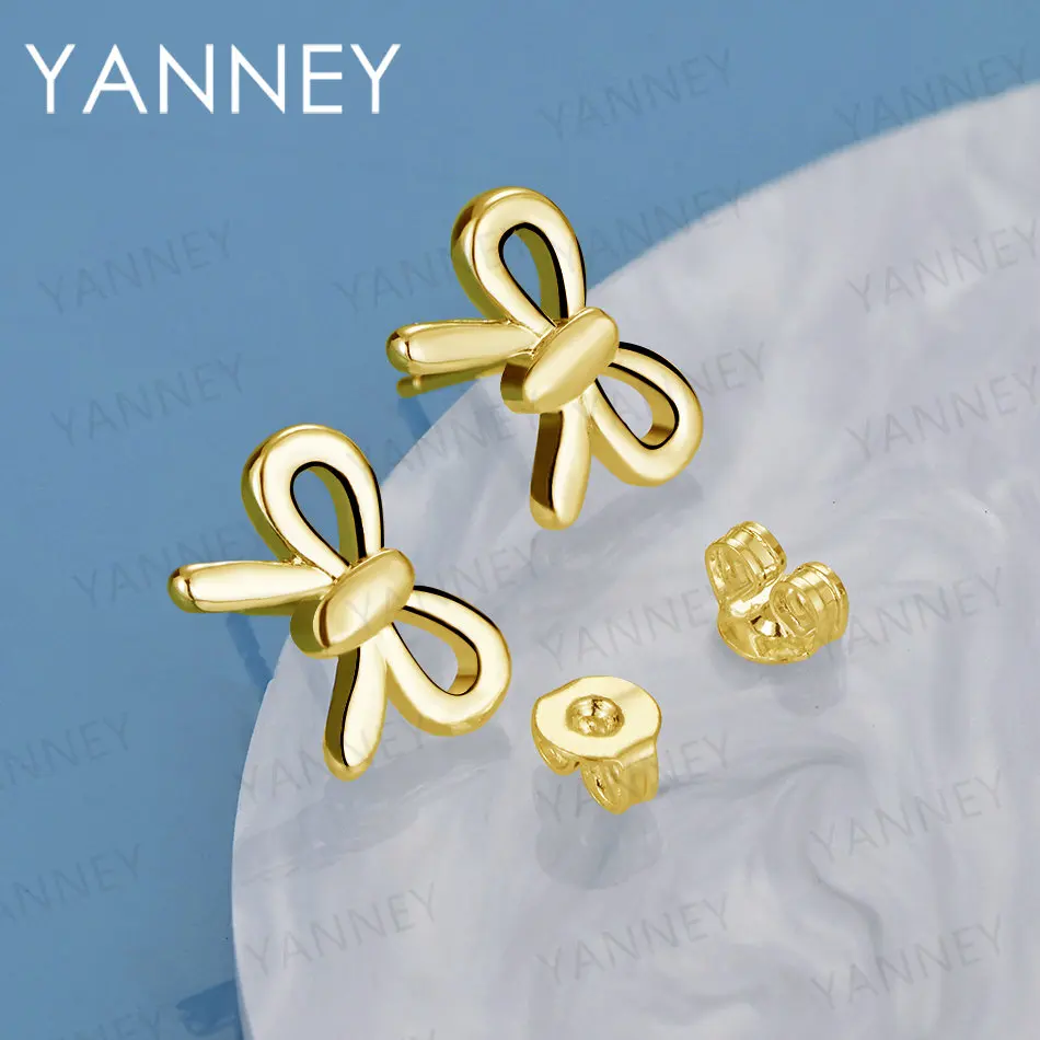 

New 925 Sterling Silver 18K Gold Cute Bowknot Women Stud Earrings Fashion Charm Wedding Party Gift Jewelry Accessories