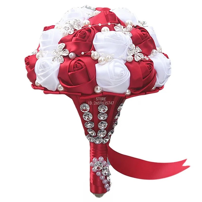 Super Beautiful Ribbon Flower Wedding Supplies Bridal Bouquet Five Flowers Beaded Bouquet Wedding Supplies Handheld Flowers