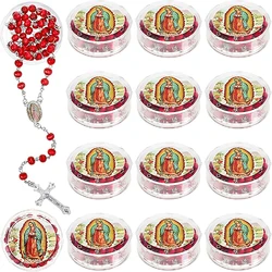 Our Lady of Guadalupe Rose Petal Scented Rosary - 12 Pcs Red Rosaries with Individual Matching Gift Box