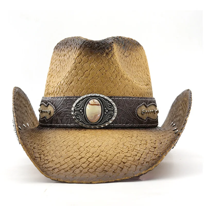 High End Western Cowboy For Men Women With Hollowed Out Spray Paint And Hard Paper Straw Hat