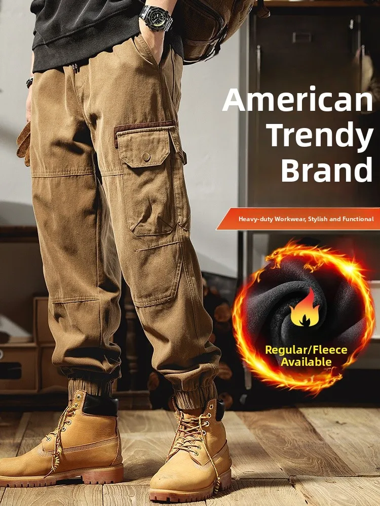 

American Retro Workwear Pants Men's Autumn Winter Thiened Fce Loose Cuffed Haome Casual Harlan Trousers