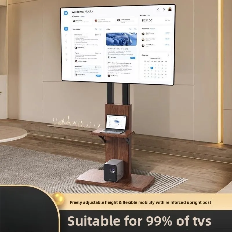 TV floor bracket, movable vertical cart 55-70 inch universal wooden non-punching TV hanger