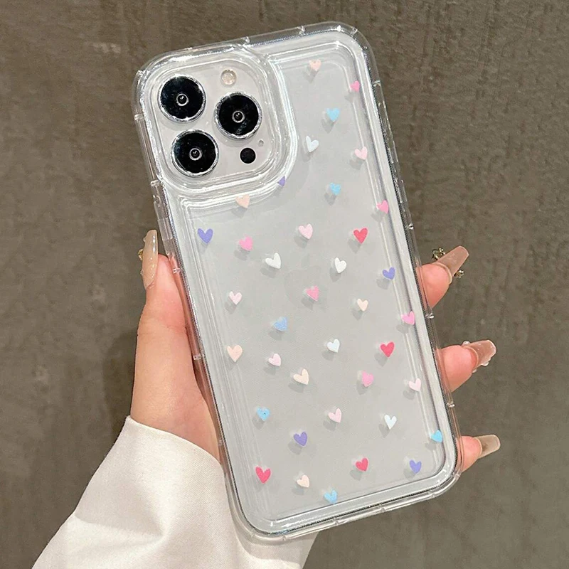 White Small Love Transparent Phone Case For iPhone 16 14 13 12 11 Pro Max XS X 7 8 Plus SE2 Cover For iPhone 16E 15 Pro Cases