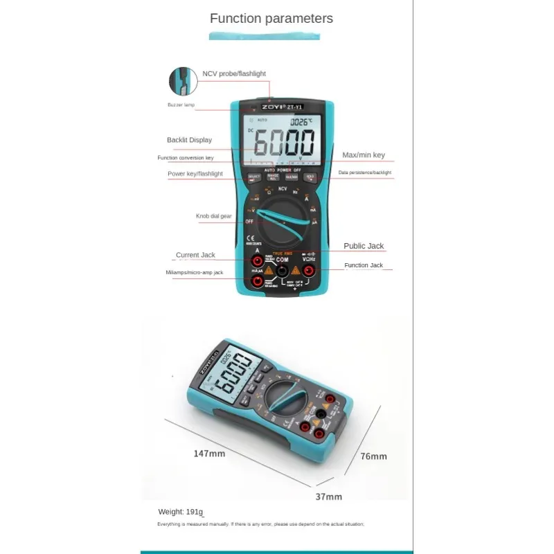 ZOYI ZT-Y1 high-precision digital display universal meter for maintenance of hydropower engineering instruments