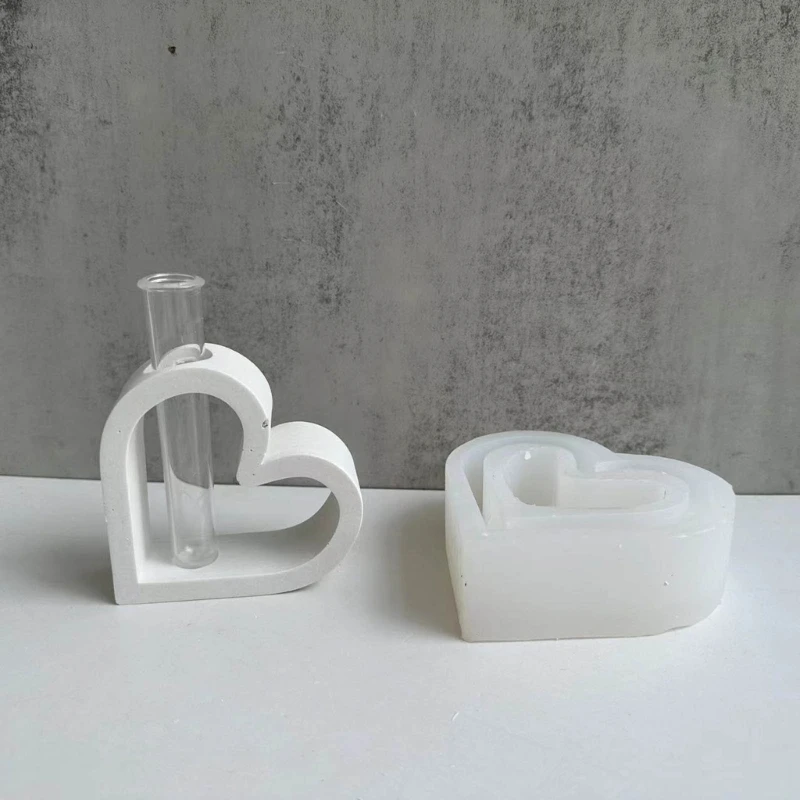 Heart Shaped Silicone Mould DIY Hydroponic Test Tube Plant Vase Mold Cement Flower Pots Resin Mold Decor Concrete Molds