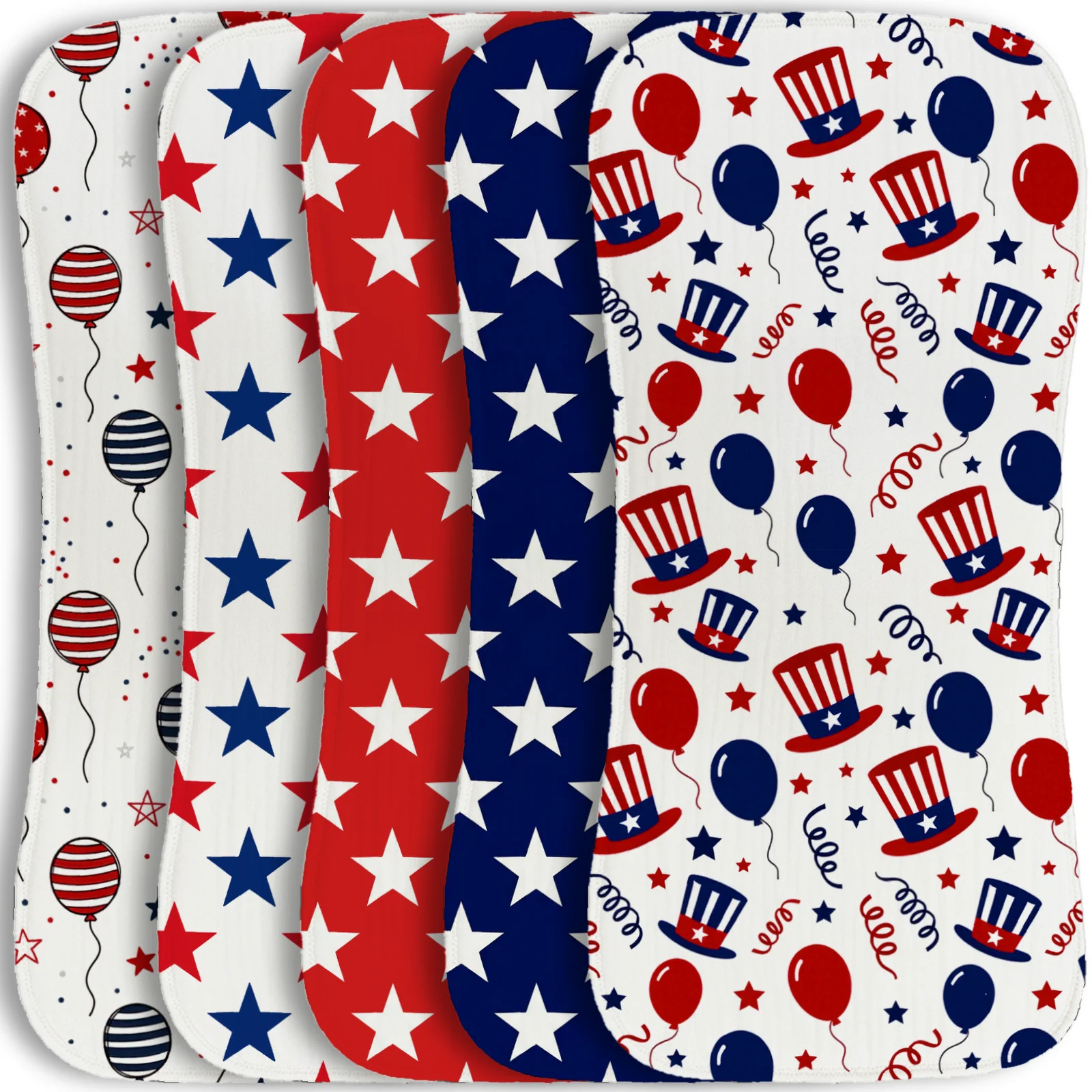 

5pc Breathable Muslin Burp Cloths American Flag Theme Multilayer Feeding Bibs Toddler Cotton Saliva Towels Comfy Nursery Linens