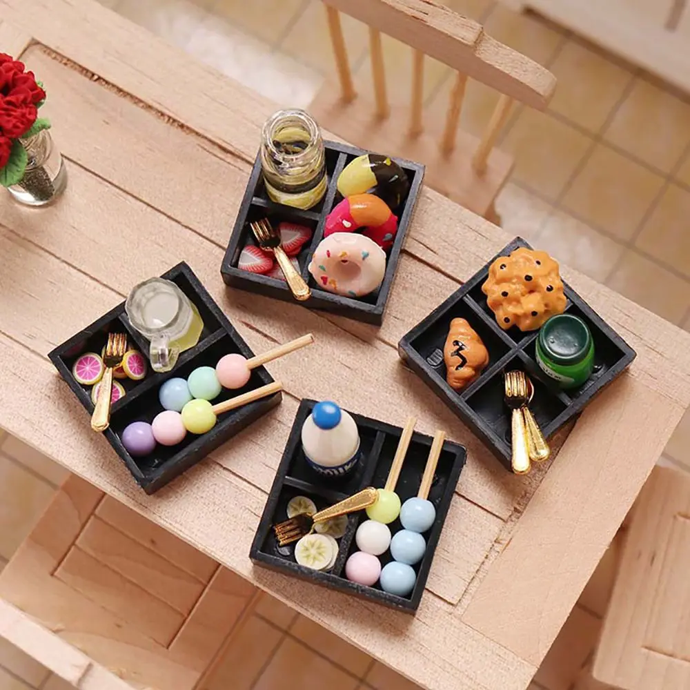 4Pcs 1/12 Miniature Dollhouse Food Set Bento Mini Crisper Fruit Box lunch Box Bento Box Kitchen Blyth Doll House Accessories