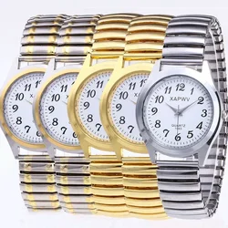1PCs Classic Vintage Business Women Men Elastic Gold Sliver Quartz Watch Tide Lovers Couple Bracelet Watches Party Office Gifts