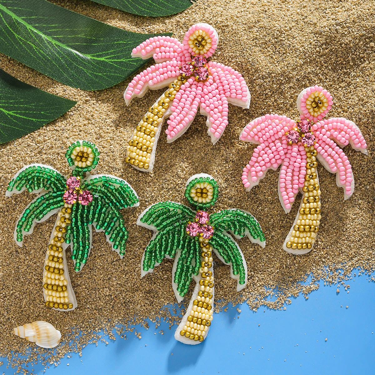 Bohemain Cute Handmade Beaded Coconut Tree Dangle Earrings for Women Ocean Seaside Beach Statement Accessories Party Gifts