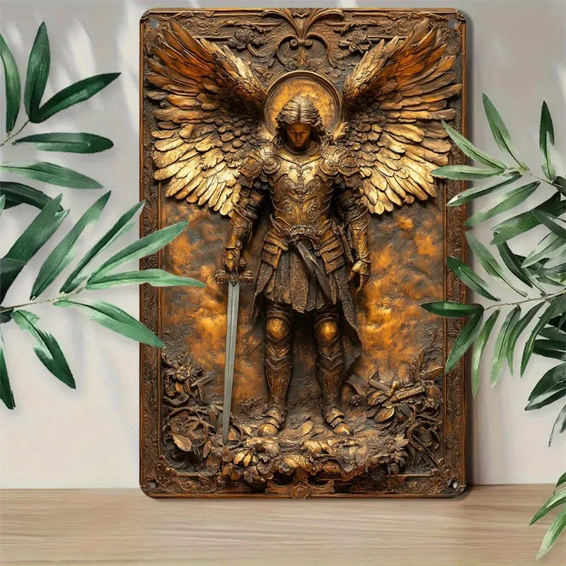 

Archangel Michael Vintage Aluminum Metal Sign Wall Plaque Poster, Wall, Room, Bar Cafe Garage Decor, Decorative Wall Poster